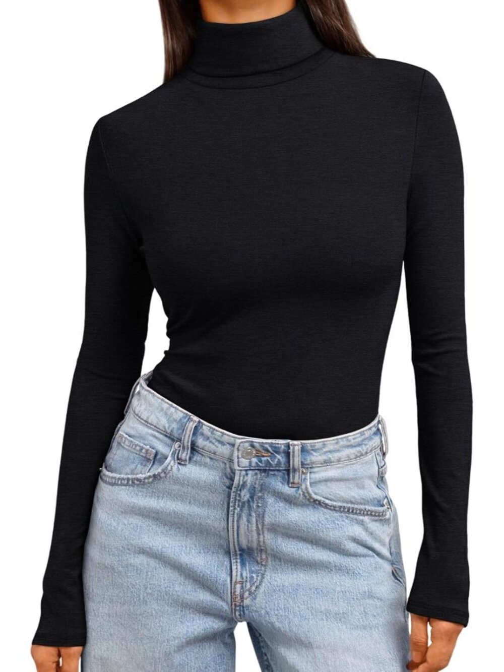 Elegant Women's Turtleneck Top - Slim Fit Lightweight Winter Essential, Size S